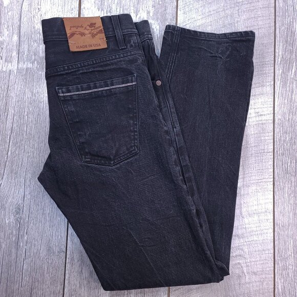People For Peace Jeans Mens 33x34 Slim Straight Selvedge Black 12oz Denim Pants - Picture 4 of 10